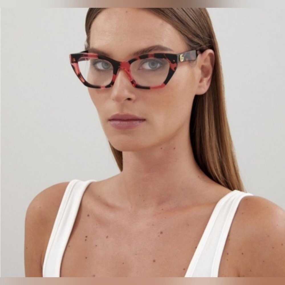 Gucci Women's Eye Glasses Red Havana Transparent Cat Eye GG1334O 003 52-20-145